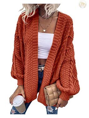 Oversized Cable Knit Long Sleeve V-Neck Cardigan Sweater